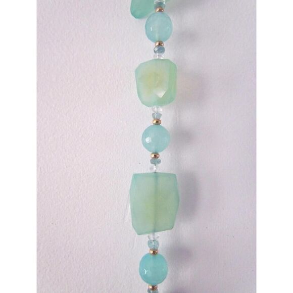 ZOE B. Necklace 14k Gold Natural Aqua Chalcedony Stones Statement Peice WOW! - Picture 10 of 16